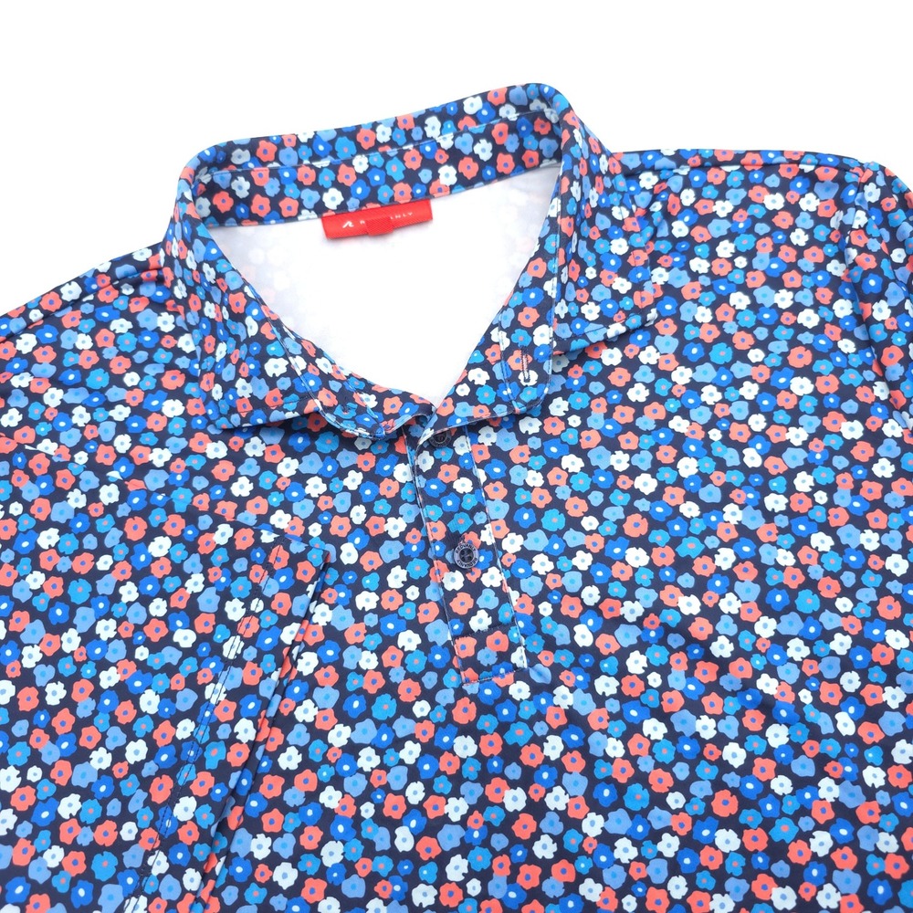 Redvanly Mens Large Floral AOP Golf Polo Shirt Blue Short Sleeve Performance